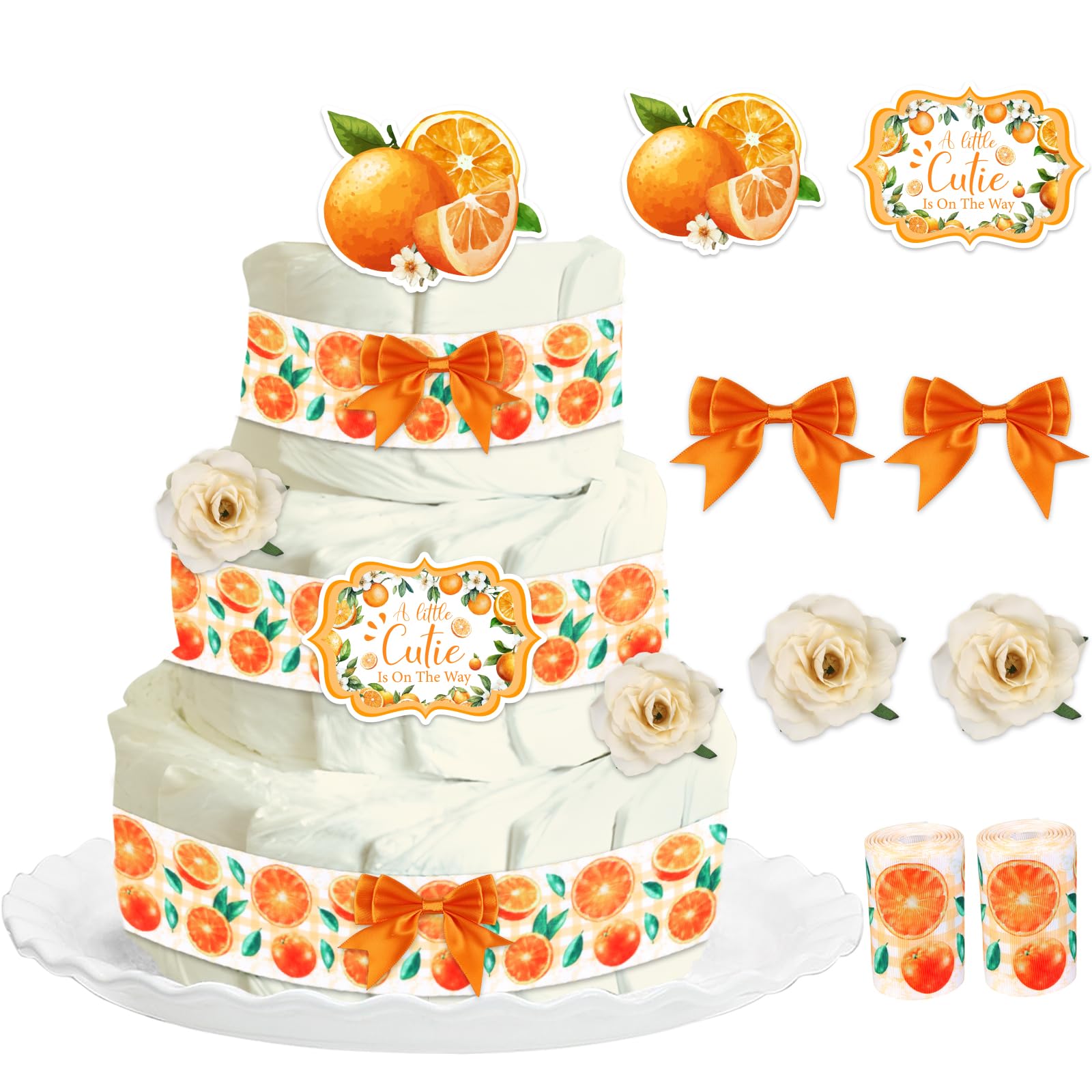 Cheerupp Orange Baby Shower Diaper Cake Decorations, Citrus A Little