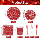 175 Pcs Valentine's Day Tableware Set Serves 25 Heart and Love