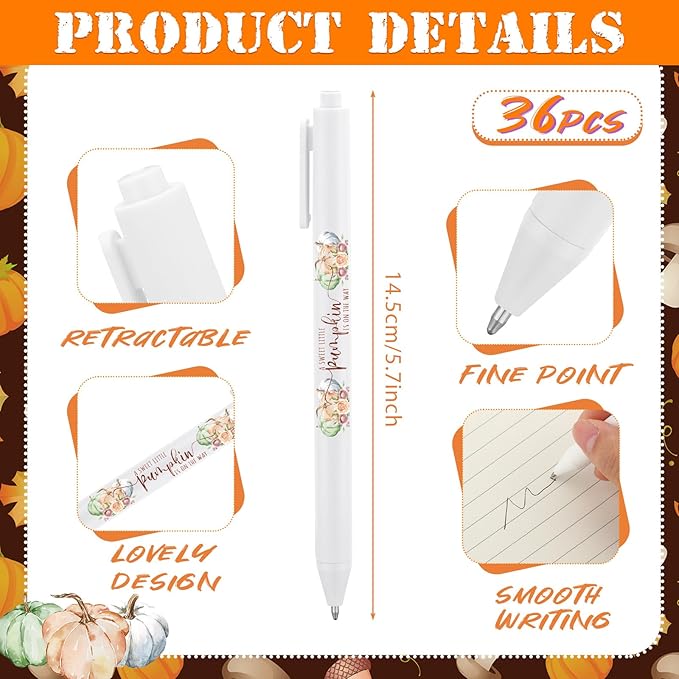Ireer 36 Pcs a Little Pumpkin Baby Shower Pens Gifts Bulk Party