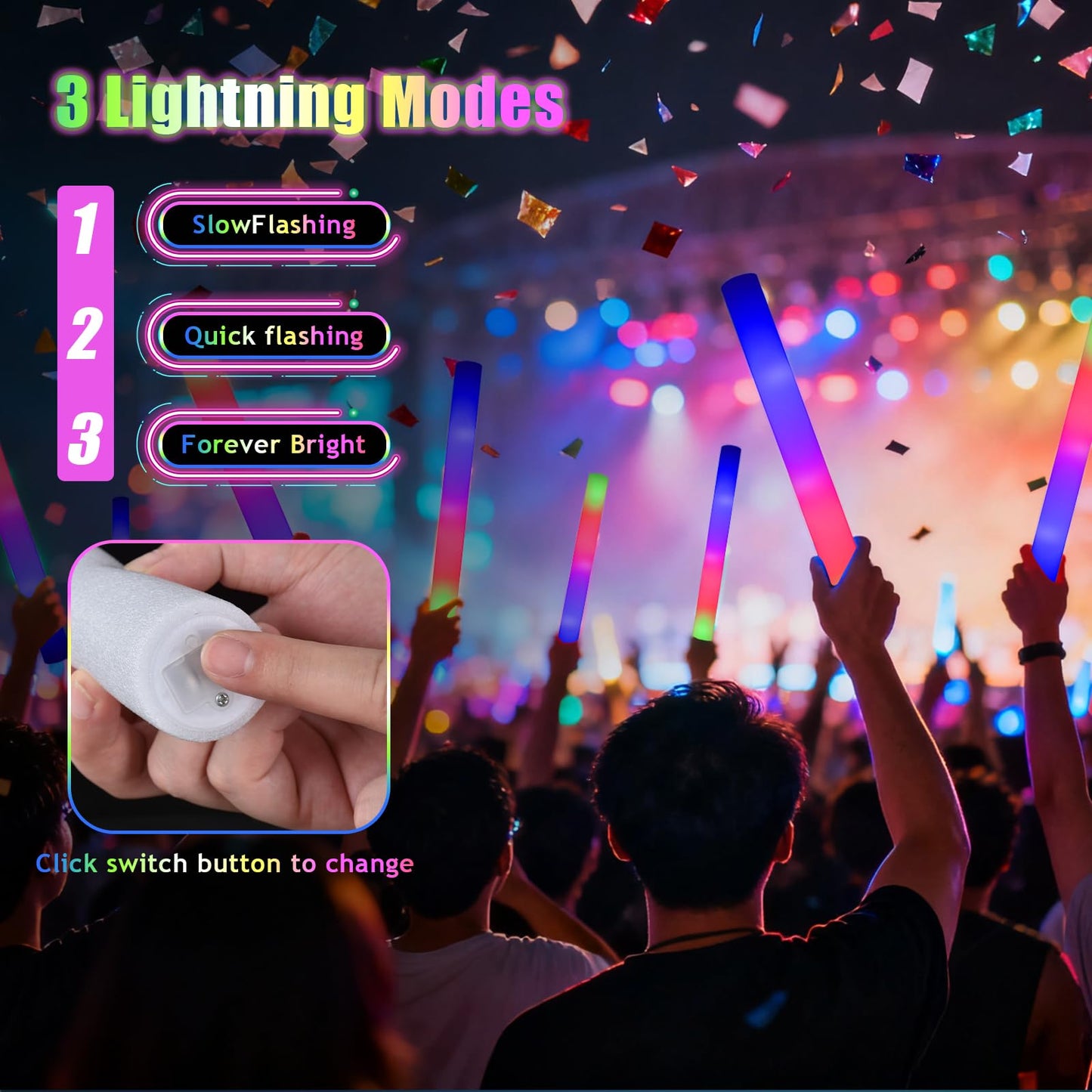 Blu7ive 30pcs Foam Light up Sticks Bulk, Glow in the Dark Party
