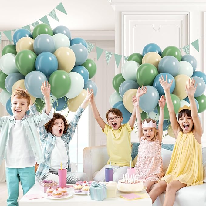60pcs Blue and Green Balloons - Sage, Dusty Blue, Pastel Green, Nude