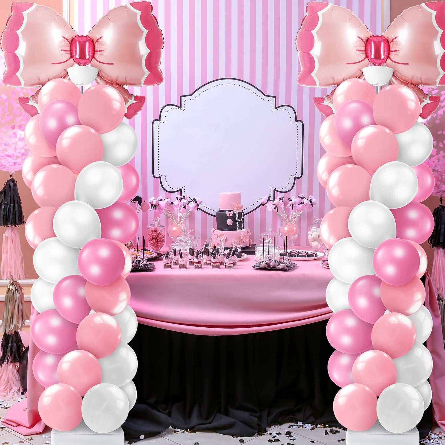 Kasyat 2 Sets Pink Bow Balloon Column Stand Kit with 2 Pink Bow Foil