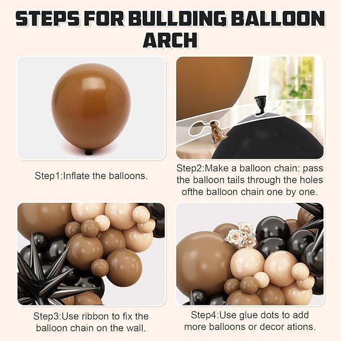 Black Brown Nude Balloon Arch Kit,Balloon Garland with Black Star