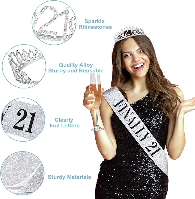 21st Birthday Decorations for Her with Finally 21 Banner Iridescence