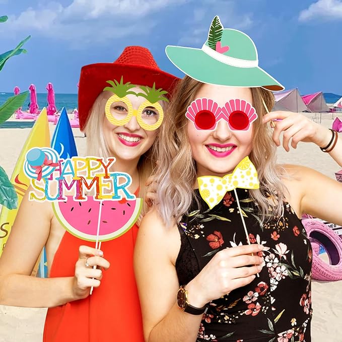 12 Pcs Summer Photo Booth Props Beach Summer Pool Party Decorations