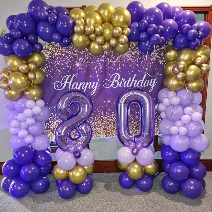 Purple and Gold Balloons Arch Kit, 140Pcs Dark Purple Metallic Gold