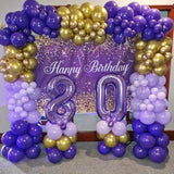 Purple and Gold Balloons Arch Kit, 140Pcs Dark Purple Metallic Gold