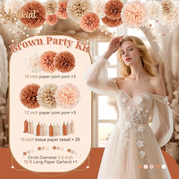AOBKIAT Boho Wedding Decorations Set,28 PCS Dusty Brown Tissue Paper