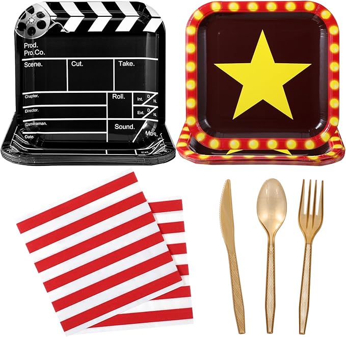 72 Pcs Movie Night Party Supplies Paper Plates Napkins Forks