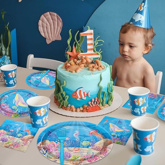 96PCS Under the Sea Party Decorations Ocean Sea Birthday Tableware
