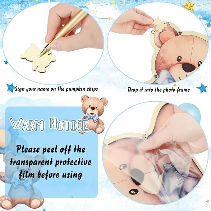 63 Pcs Bear Baby Shower Guest Book Alternatives Set Baby Shower
