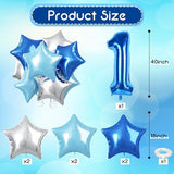 Dark Blue Number 1 Balloons, Big Royal Light Blue Silver Star One