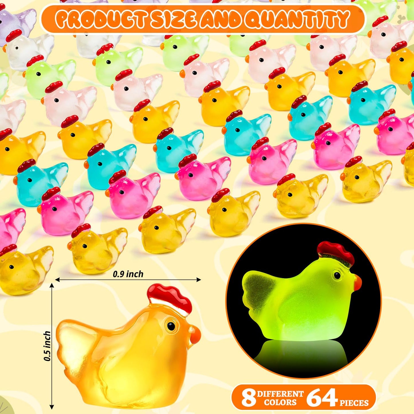 SYWHXY 192PCS Luminous Mini Resin Chickens Miniature Animals, Tiny
