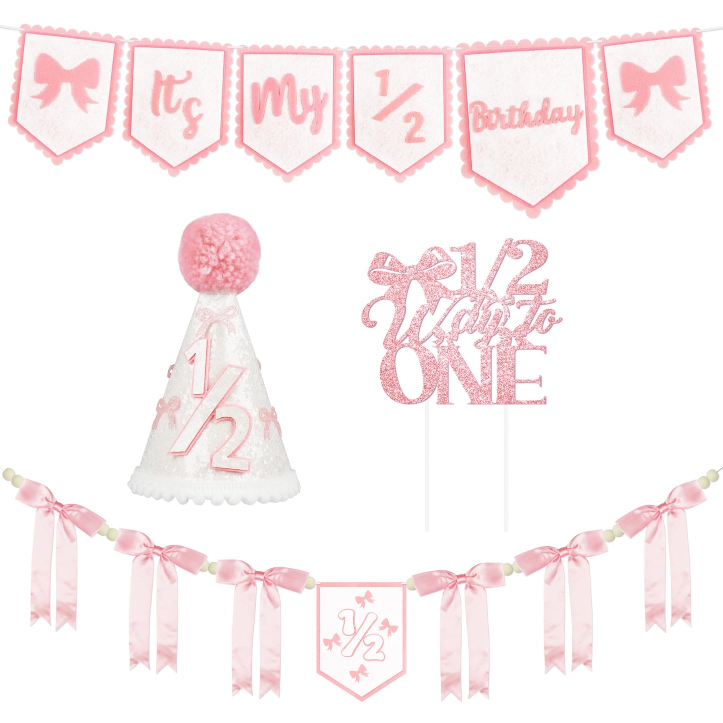 1/2 Birthday Girl Half Birthday Decorations Pink Bow It's My 1/2 Birth