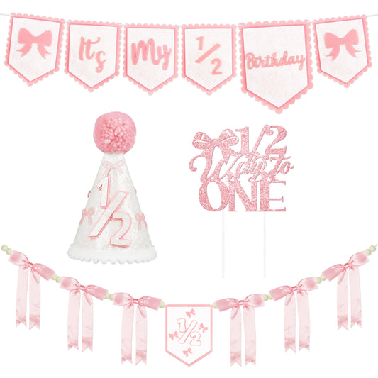 1/2 Birthday Girl Half Birthday Decorations Pink Bow It's My 1/2 Birth