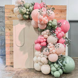 Pink and Green Balloons, 60Pcs 12 Inch Sage Green Pink Sand White