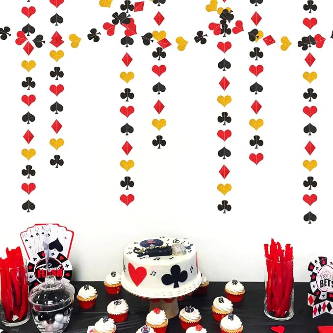 Red-Black Gold Casino Party-Decorations Streamers-Garland - 52ft