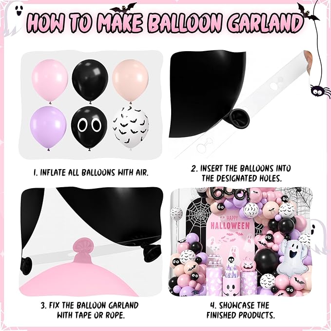 120 Pcs Pink and Black Balloon Arch Kit Scary Ghost Boo Halloween