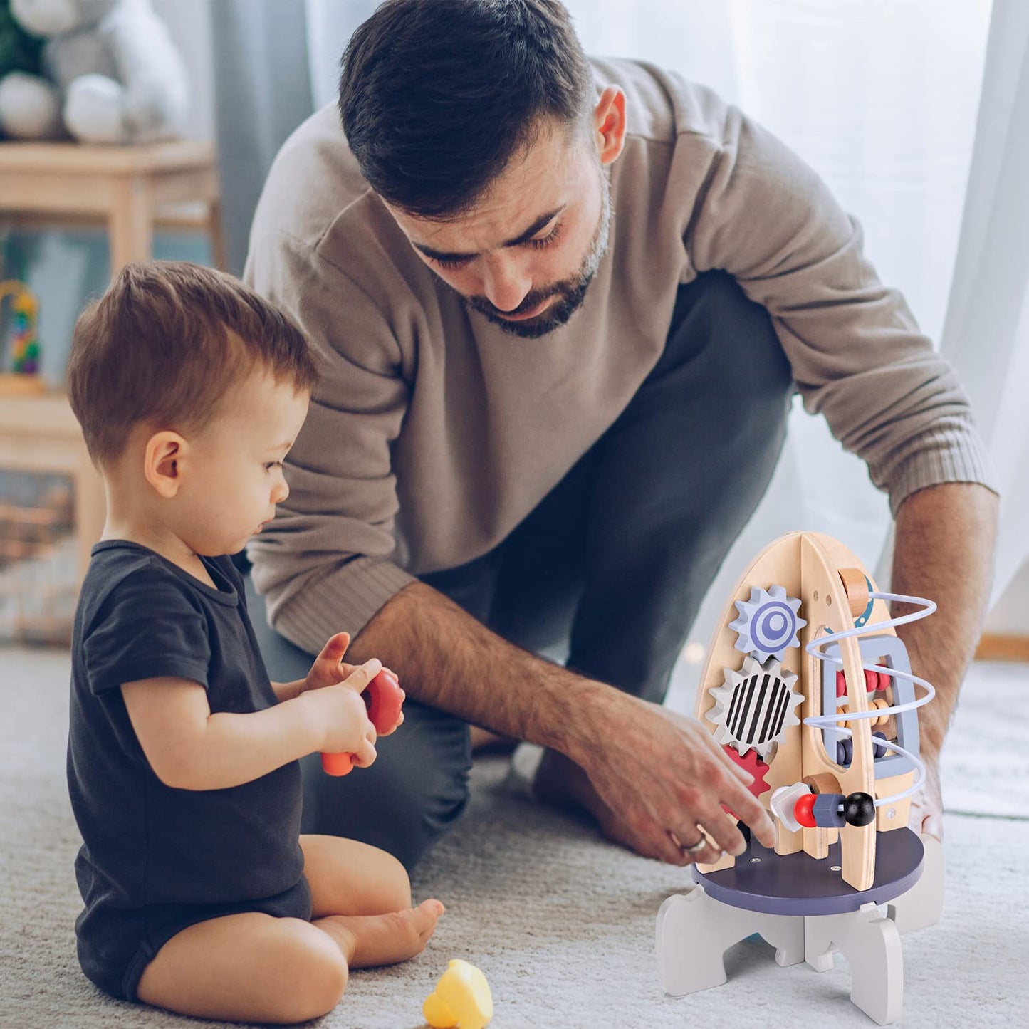 Wdmiya Space Wooden Activity Cube Toys for Baby, Montessoritoys for 1