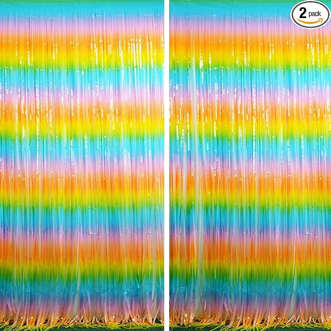 BRAVESHINE Colourful Tinsel Fringe Curtains - 2Pcs 3.2x8.2ft Holidays