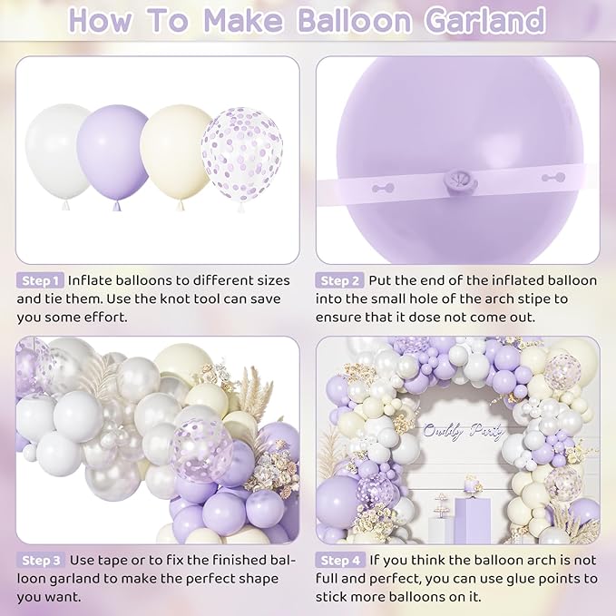 Ouddy Party Pastel Purple White Balloons Garland Arch Kit, Different