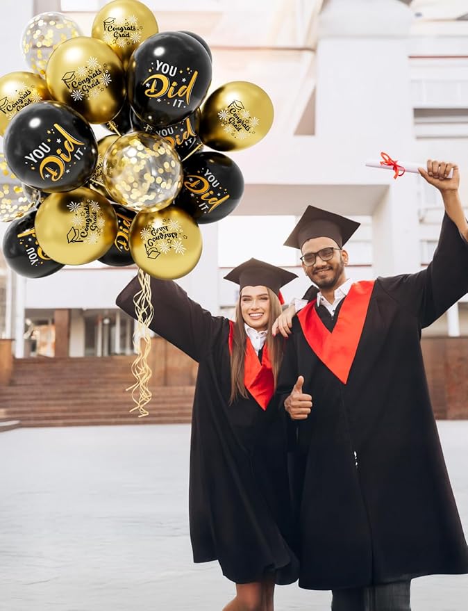 Graduation Balloons, Congrats Grad Balloons 12 Inch Black and Gold