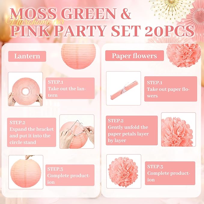 NICROHOME EUR Wedding Decorations 20 PCS Sage Green and Pink Tissue