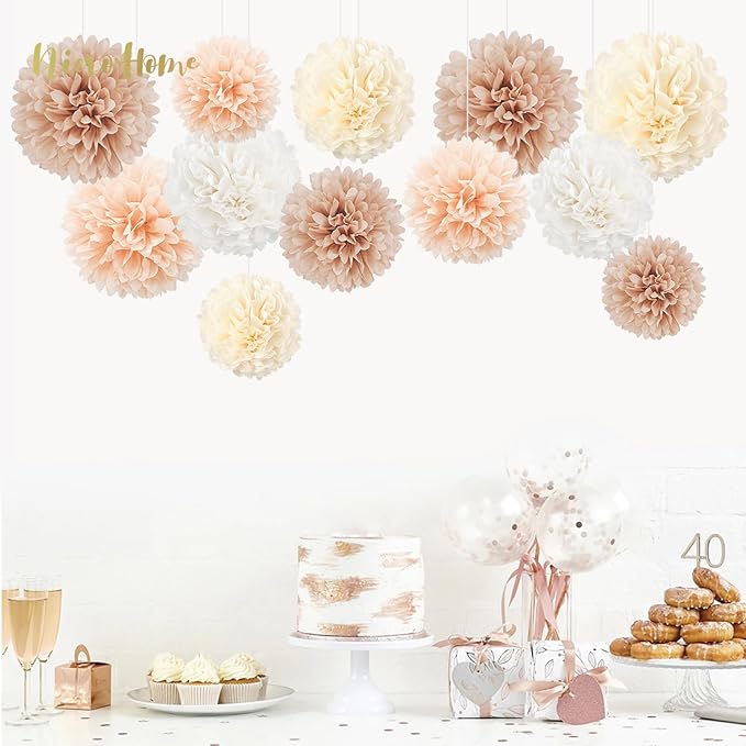 NICROHOME EUR Wedding Decorations, 12 PCS Ivory Champagne Tissue