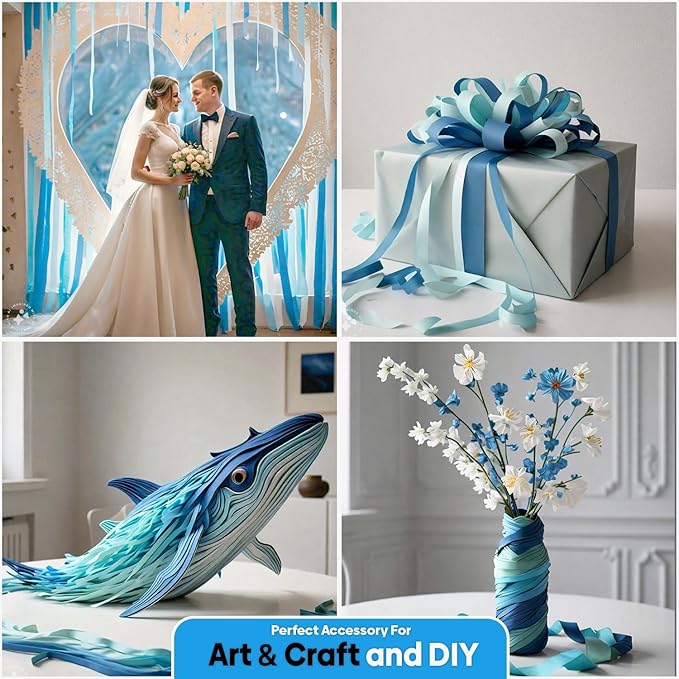 Captain Décor 4 Blue Streamers, 328ft Pack of Crepe Paper Roll, Blue