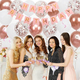 Happy Birthday Banner, Rose Gold Birthday Decoration, 16 pcs 12 inch