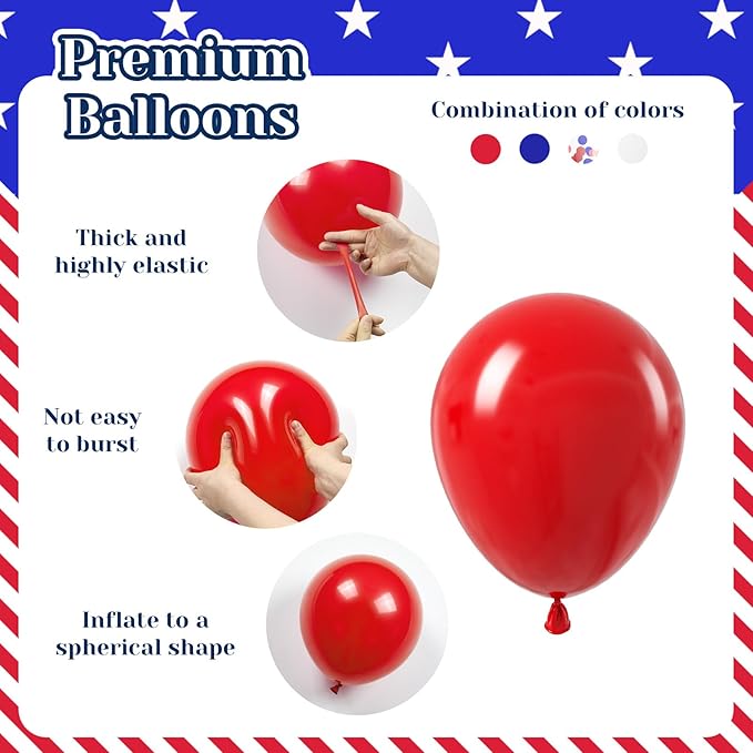 BAUANOOY Red White and Blue Balloons, 60pcs 12 Inch Red White and