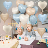 Blue Cream Heart Foil Balloons, 12Pcs Baby Blue Beige Nude Heart