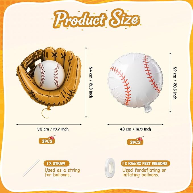 Biapian Baseball Balloons Foil, 18 Inch Round Baseball and Glove
