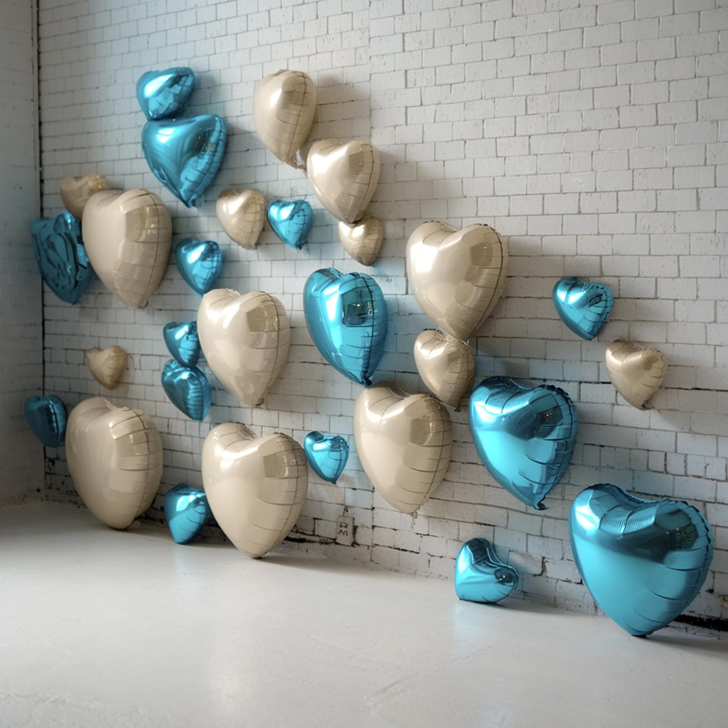 Blue White Heart Balloons, 19PCS Cream White and Blue Heart Shape