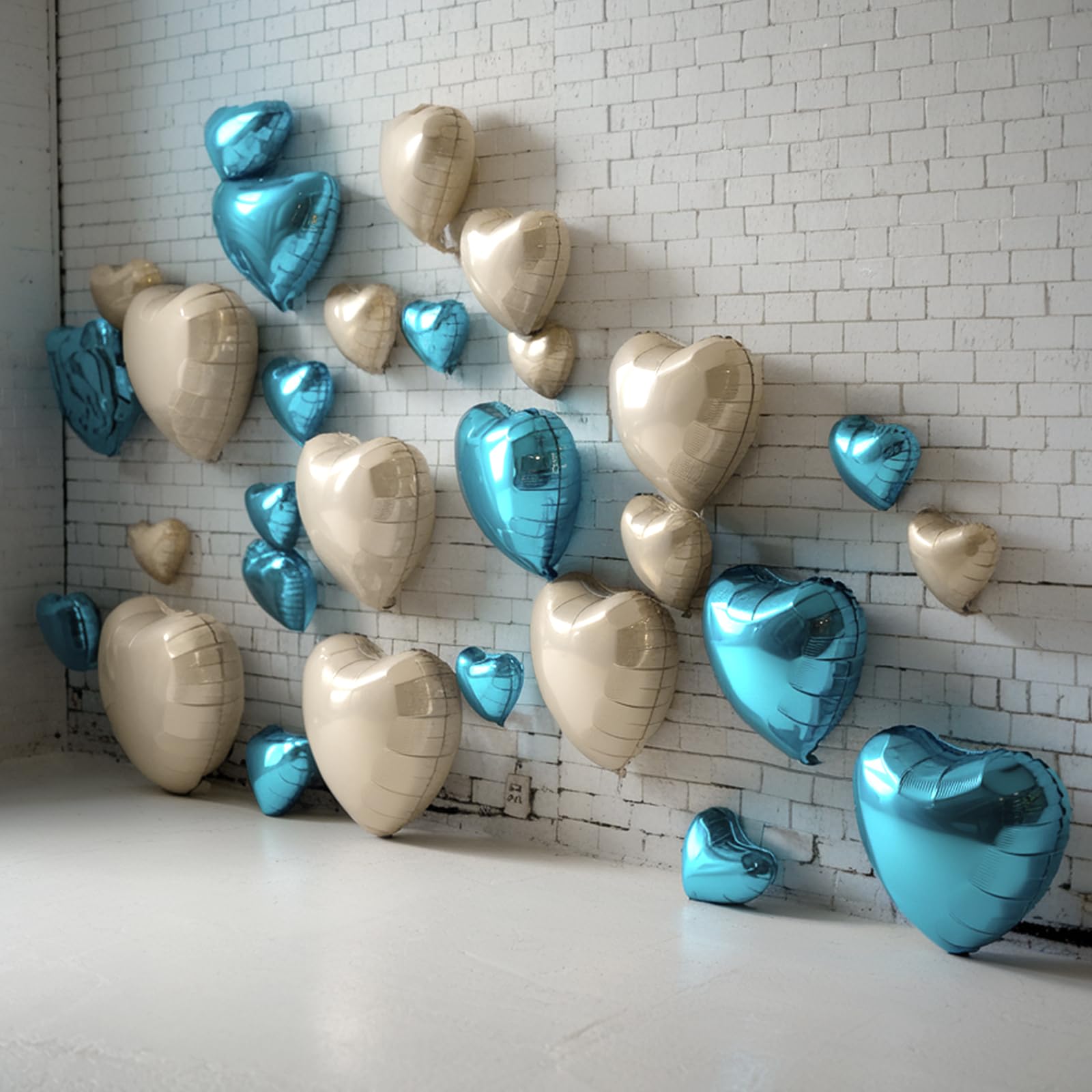 Blue White Heart Balloons, 19PCS Cream White and Blue Heart Shape