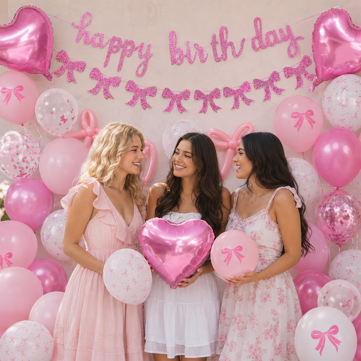 Pink Bow Birthday Decorations, Coquette Party Decor with Happy