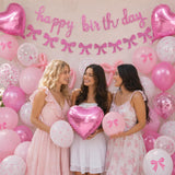 Pink Bow Birthday Decorations, Coquette Party Decor with Happy