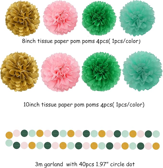 Sage-Green Pink-Gold Baby Bridal-Shower Decorations - 30pcs Rustic