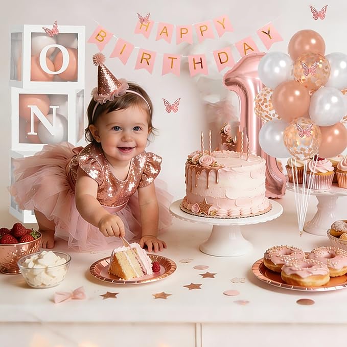 Baby Girl Rose Gold First Birthday Decorations Rose Gold Pearl White