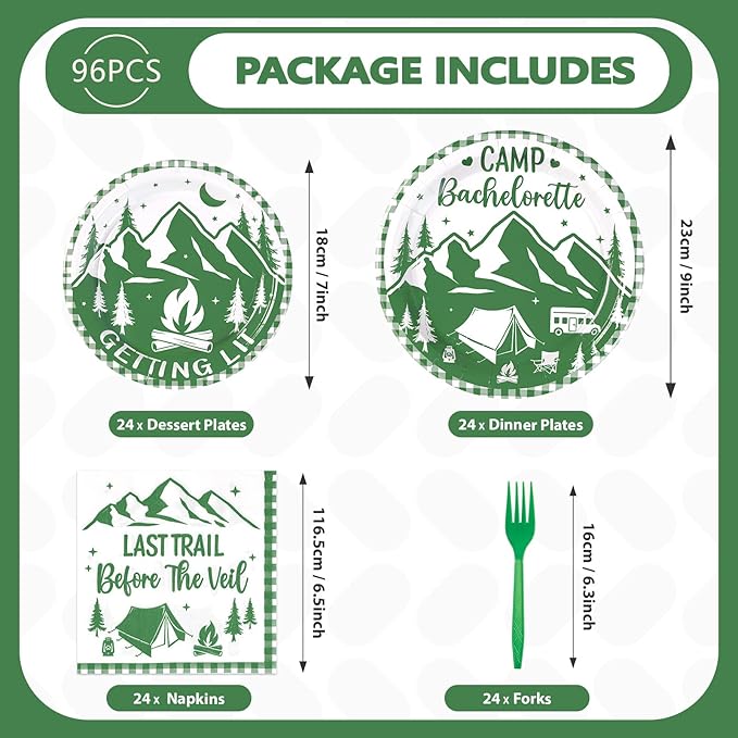 96Pcs Camp Bachelorette Party Supplies Mountain Camp Plates and