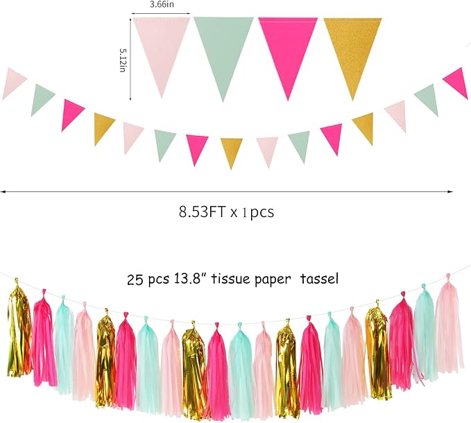 Mint Blush Hot Pink Gold Party Decorations 30pcs Tissue Pom Poms