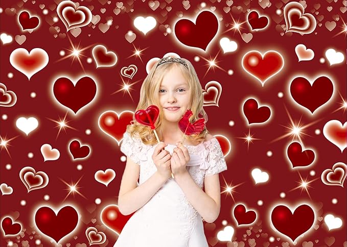 Red Heart Party Backdrop 8x6FT Valentine's Day Photography