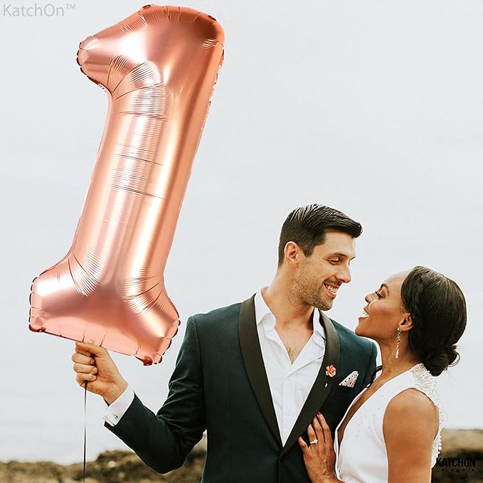 KatchOn, Rose Gold 1 Balloons for 1st Birthday - 40 Inch | Peach