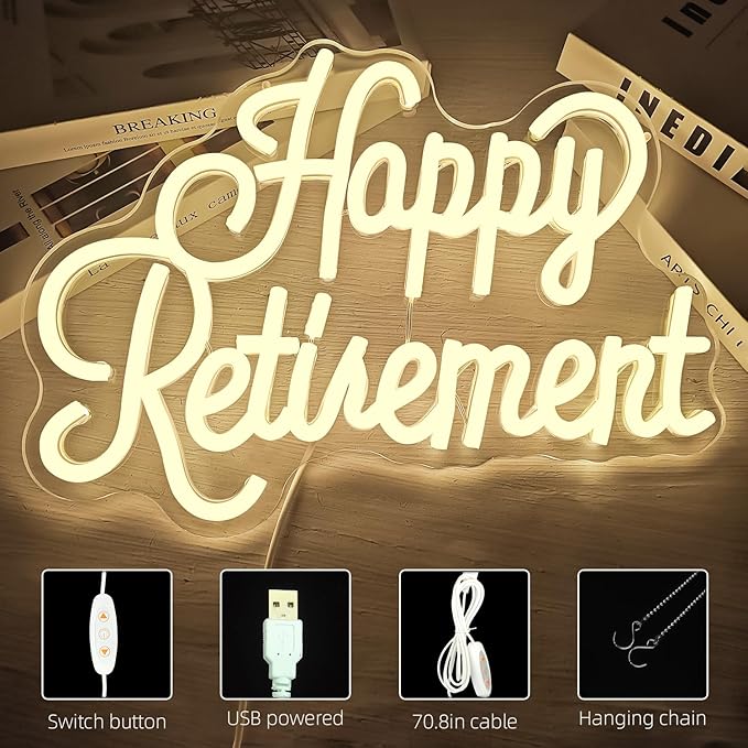 Happy Retirement Neon Sign Dimmable Led Signs USB Neon Light Sign