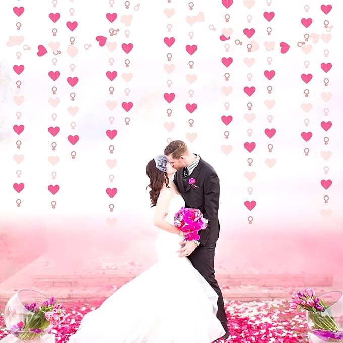 Hot-Pink Rose Gold Heart-Ring Garland - 52Ft Engagement Bachelorette