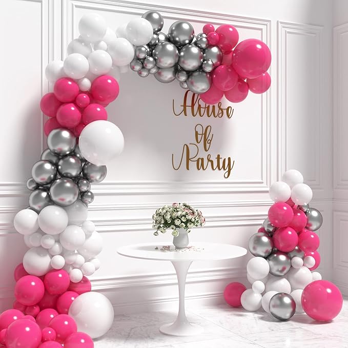 HOUSE OF PARTY Pink Party Decorations - Pink White Silver Balloon