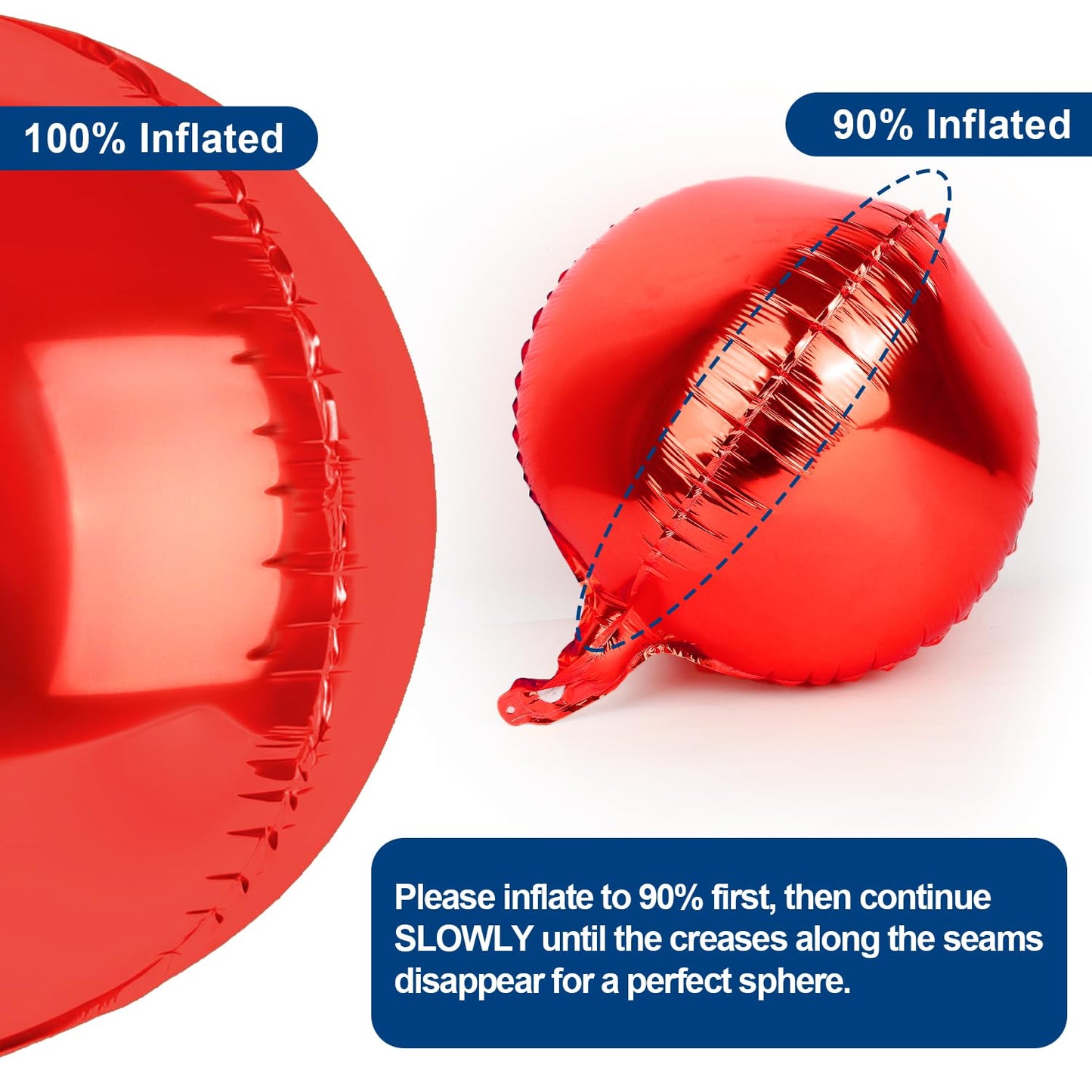 Metallic Red Round Foil Balloons, 22" Large 4D Sphere Mylar Balloons