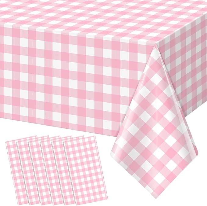 6pcs 54X108inch Pink Checkered Tablecloth,Pink Gingham Tablecloths