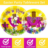 96 Pcs Easter Tableware Set He is Risen Plates Happy Easter Party