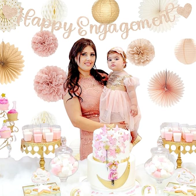 Champagne Gold Fall Boho Happy Engagement Party Decorations 21pcs